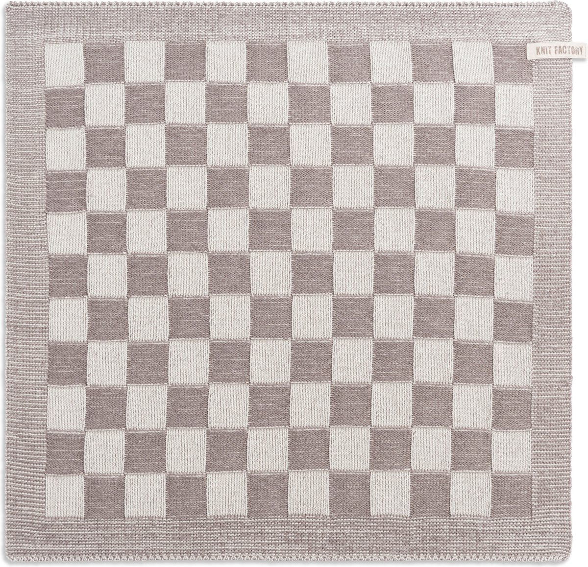 Knit Factory Gebreide Keukendoek - Keukenhanddoek Block - Geblokt motief - Handdoek - Vaatdoek - Keuken doek - Ecru/Taupe - Traditionele look - 50x50 cm