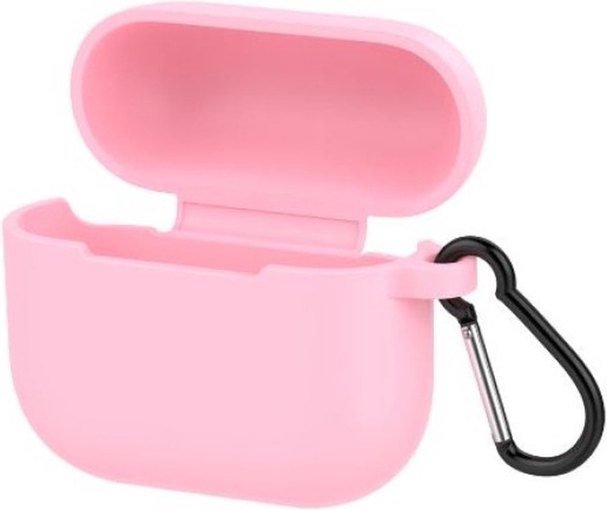 Siliconen case - geschikt voor airpods 3 - met karabijnhaak - licht roze