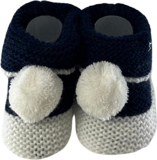 Baby Slofjes Marine blauw 0-6 maanden Handgeweven Kraam