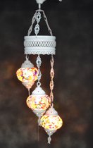 Oosterse lamp 3 glazen multicolour bollen mozaiek kroonluchter