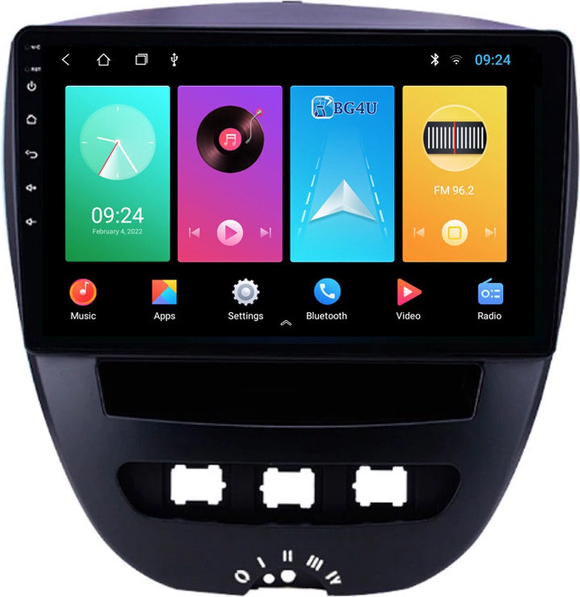 BG4U - Navigatie radio 10 inch Citroen C1 Peugeot 107 Toyota Aygo, Android OS, Apple Carplay, GPS, Wifi, Bluetooth