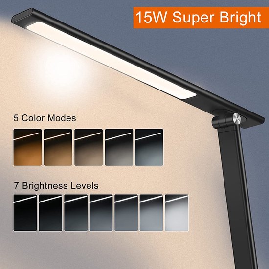 Fuegobird EK010 LED Bureaulamp - Bedrade - Draadloos Opladen Voor Telefoon - Dimbaar - Opvouwbaar - Smart Touch - 10W snel opladen - Qi Technologie - Zwart（met adapter） van fuegobird — afbeelding 4