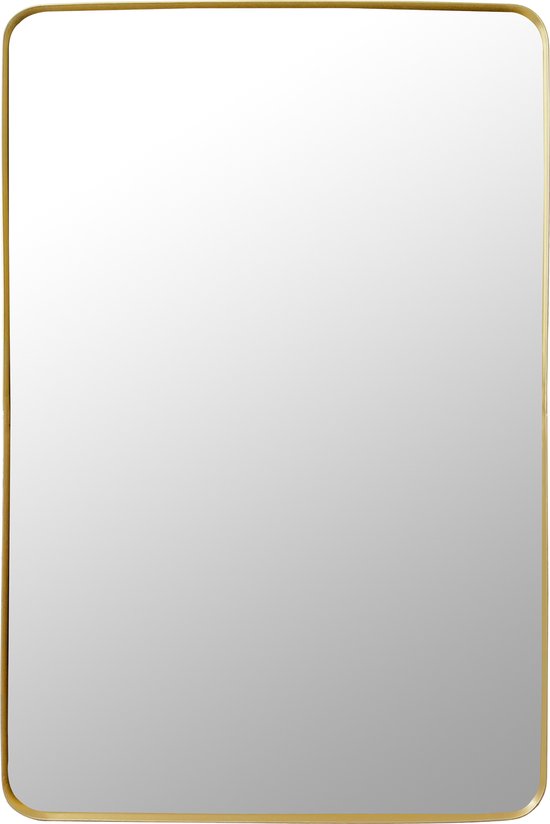 LW Collection wandspiegel goud rechthoek 61x91 cm metaal - grote spiegel muur - industrieel - woonkamer gang - badkamerspiegel - muurspiegel slaapkamer gouden rand - hangspiegel met luxe design