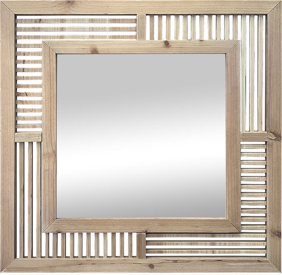 LW Collection wandspiegel bruin vierkant 60x60 cm hout - grote spiegel muur - industrieel - woonkamer gang - badkamerspiegelmuurspiegel slaapkamer houten rand - hangspiegel met luxe design