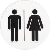 Wc bordje – Man en Vrouw – Rond – Acrylaat - Wit met Zwart – 10 x 10 cm – Toilet bordje – Deurbord – Zelfklevend