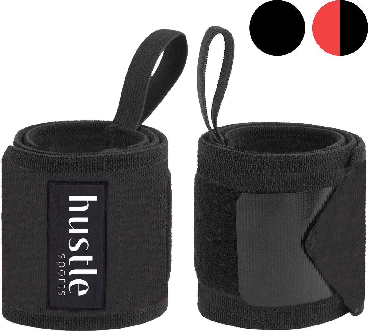 hustle - Zwarte Competitive Wrist wraps met Duimlus - 1 Paar - Polsbrace - Links en Rechts - Fitness - Krachttraining