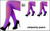 3x Netpanty paars one size - Carnaval thema feest party fun festival purple