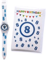 Happy Birthday Wenskaart 8 Jaar + Verjaardag Horloge Kind 8 Jaar - HOR-8