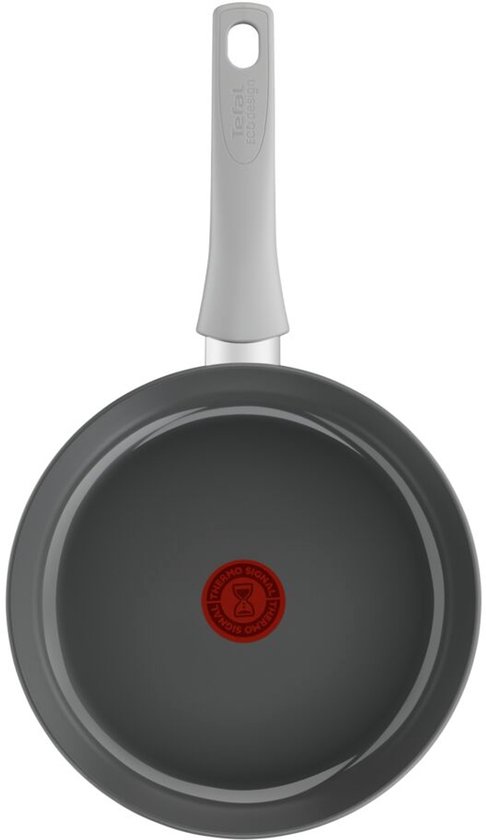 Poêle grise Tefal avec manche gris et Thermo-Signal rouge.