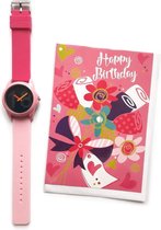 Wenskaart Happy Birthday + Verjaardag Horloge 18 jaar - HOR-18-Roze