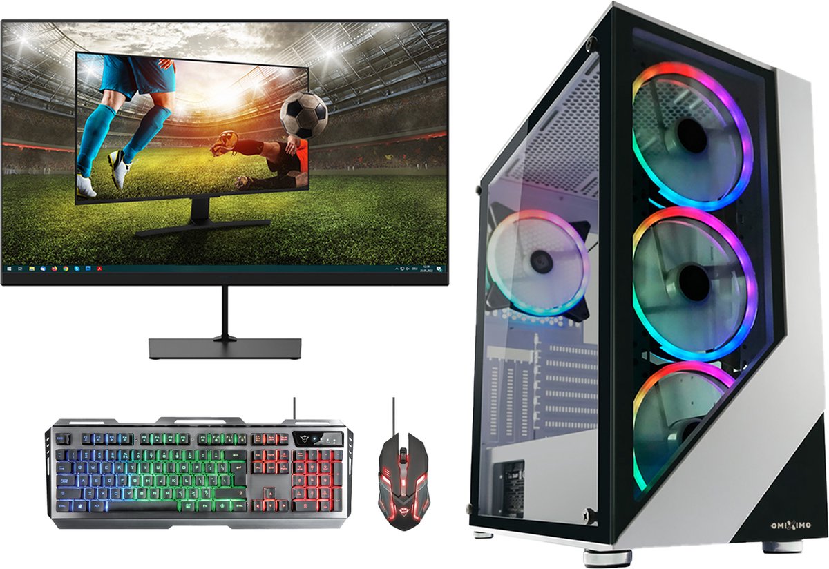 omiXimo - AMD Athlon - Complete Gaming Setup - 16 GB Ram - 480 GB SSD - LC803W - Gaming Set - 24" Gaming Monitor - Keyboard - Muis - Game PC met monitor
