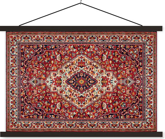 Posterhanger incl. Poster - Schoolplaat - Perzisch Tapijt - Vloerkleed - Patronen - Rood - 90x60 cm - Zwarte latten