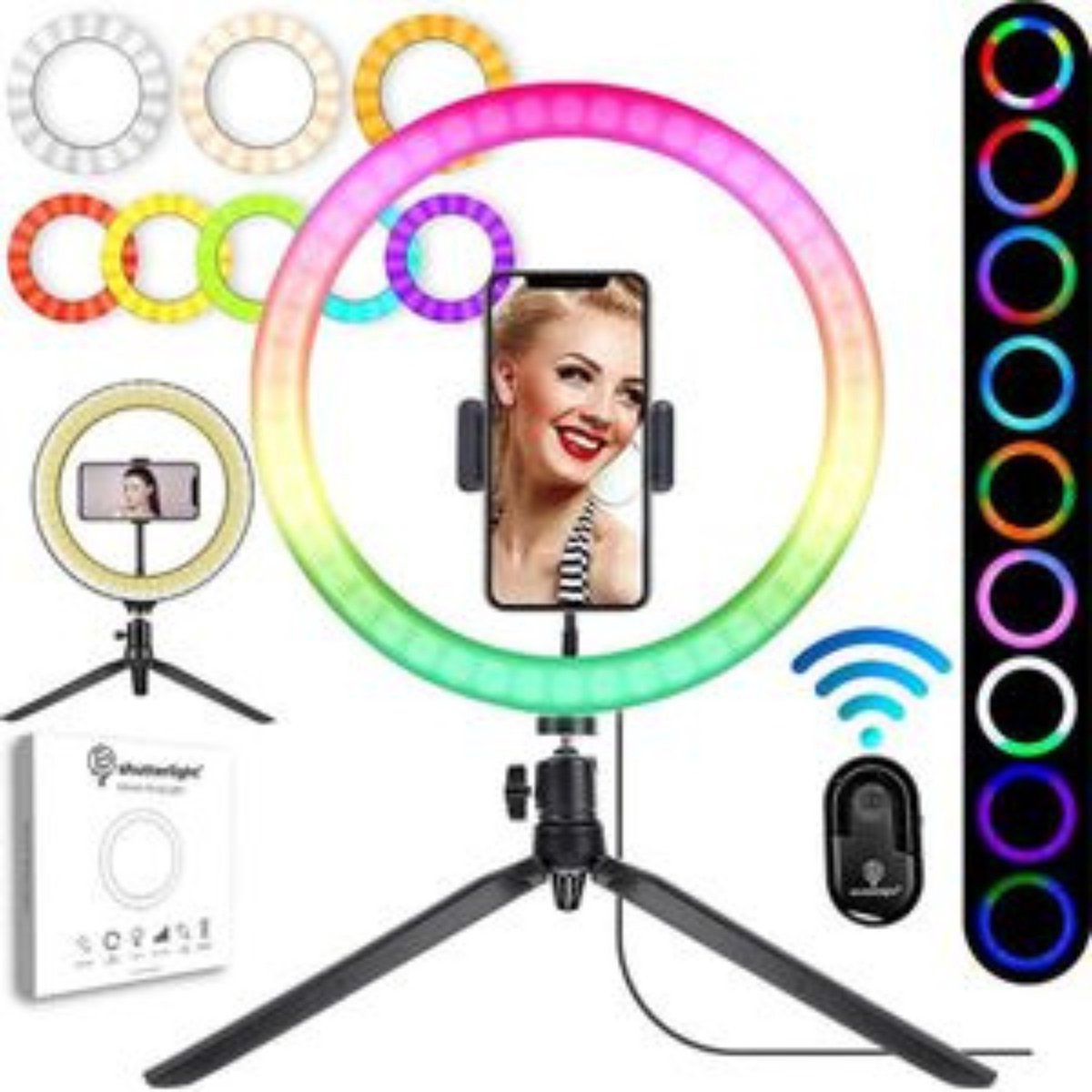 Rixus - Beauty Rainbow Selfie Ring Light - Ring lamp - Selfie lamp - Tiktok lamp - RGB kleuren selfie ring lamp - RXLG43