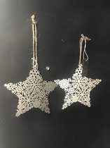 Set van 2 houten ornamenten ster van ijsvlokken kerstboomhanger