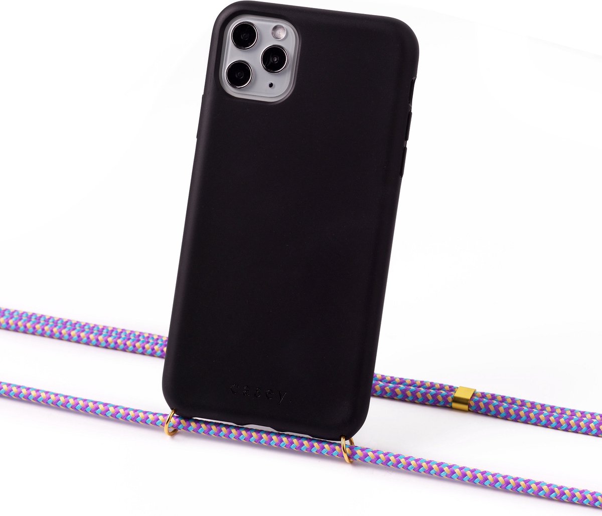 Apple iPhone 13 duurzaam hoesje zwart met koord lila camouflage