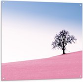 WallClassics - Tuinposter – Boom op Roze Heuvel - 100x100 cm Foto op Tuinposter  (wanddecoratie voor buiten en binnen)