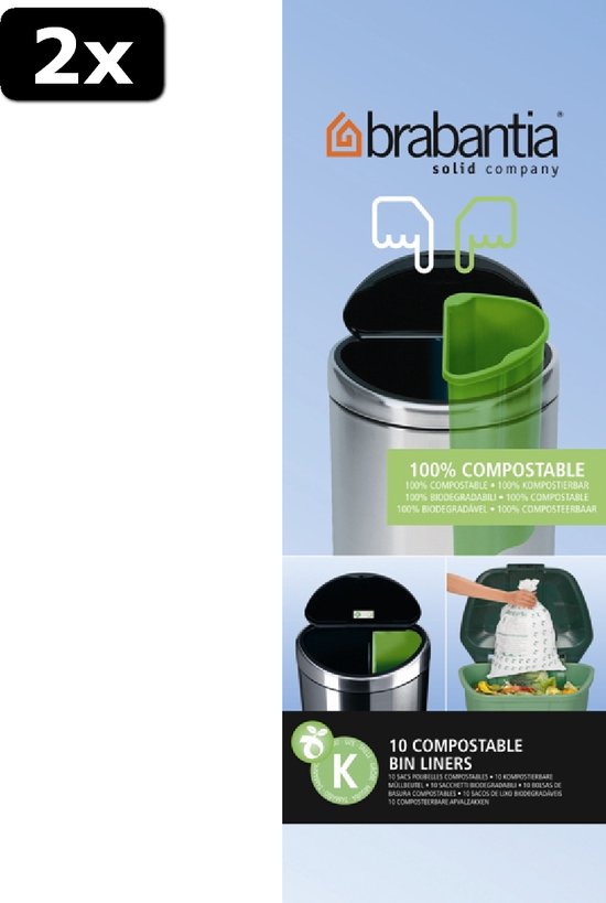 2x Brabantia afvalzak 10 liter (K) biobak van Twin Bin, 10 st.