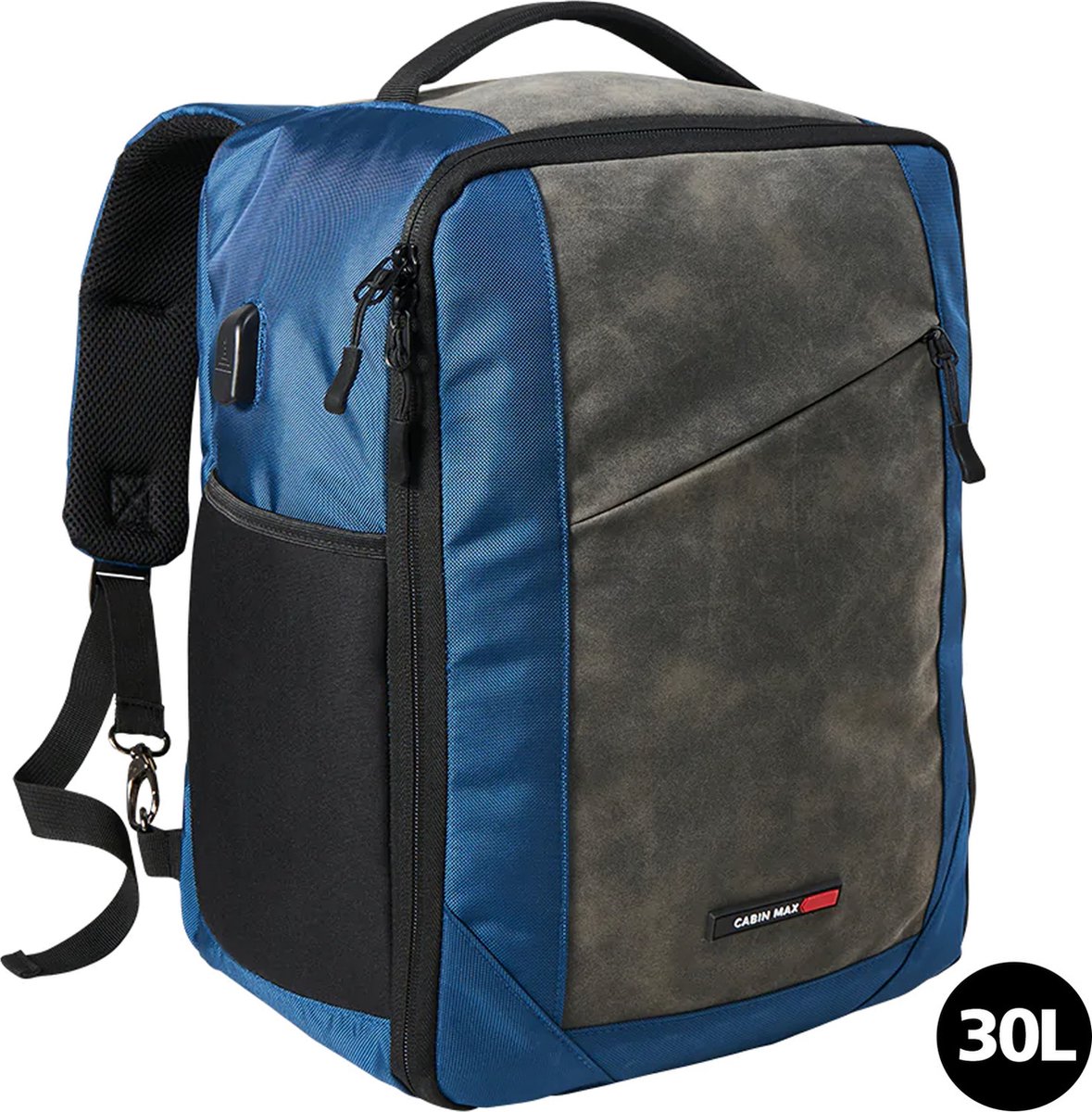 CabinMax Manhatten Reistas– Handbagage 30L Easyjet - Rugzak met USB poort – Backpack - 45x36x20cm – Lichtgewicht - Nettuno Blauw