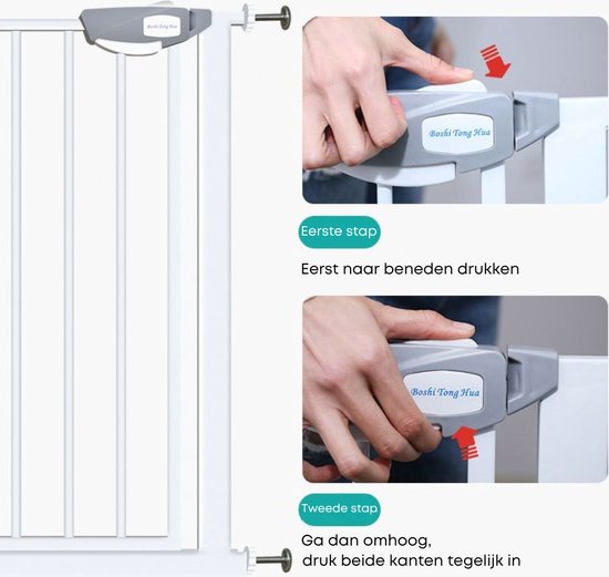 SUBTLETY Deurbeschermingsrooster met kattenklep, auto sluiten, traphek, zonder boren, hondenhek met kattendeur, uitbreidbaar, afsluitrooster, beschermrooster voor kinderen en huisdieren (wit, 75 - 85