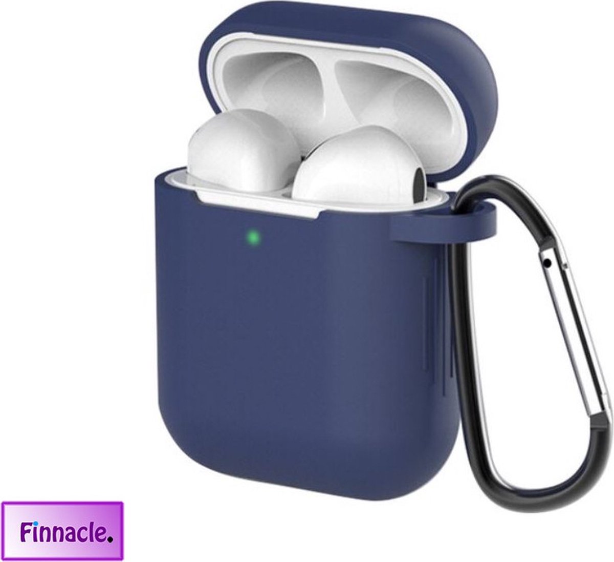 Finnacle - Hoesje geschikt voor Apple AirPods 1 / 2 met Clip - donker Blauw - Siliconen - Case - Cover - Soft case