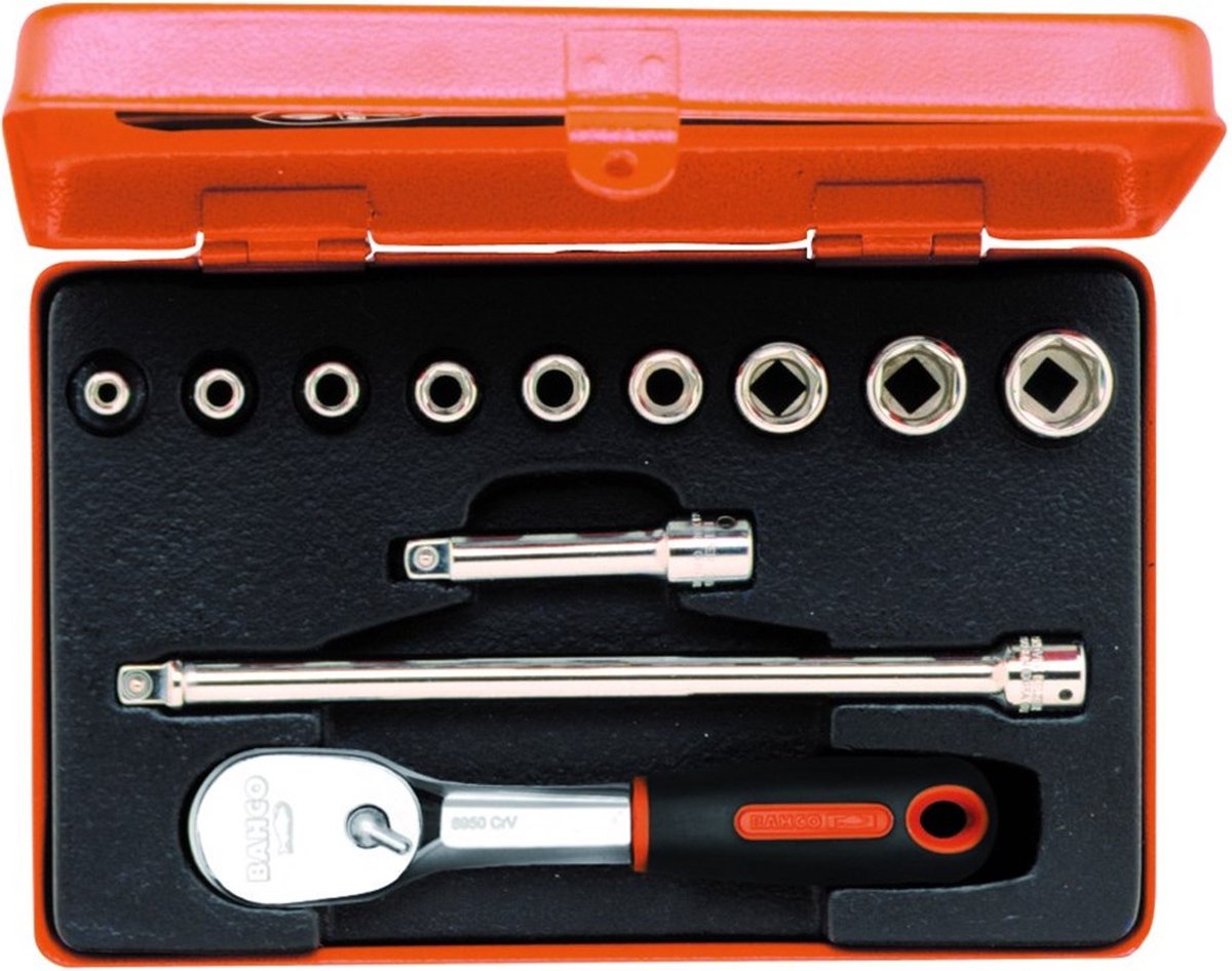 Bahco 1/4" dopsleutelset met rate, 12-delig