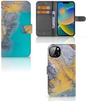 Flip Case iPhone 14 Plus Hoesje Marble Blue Gold