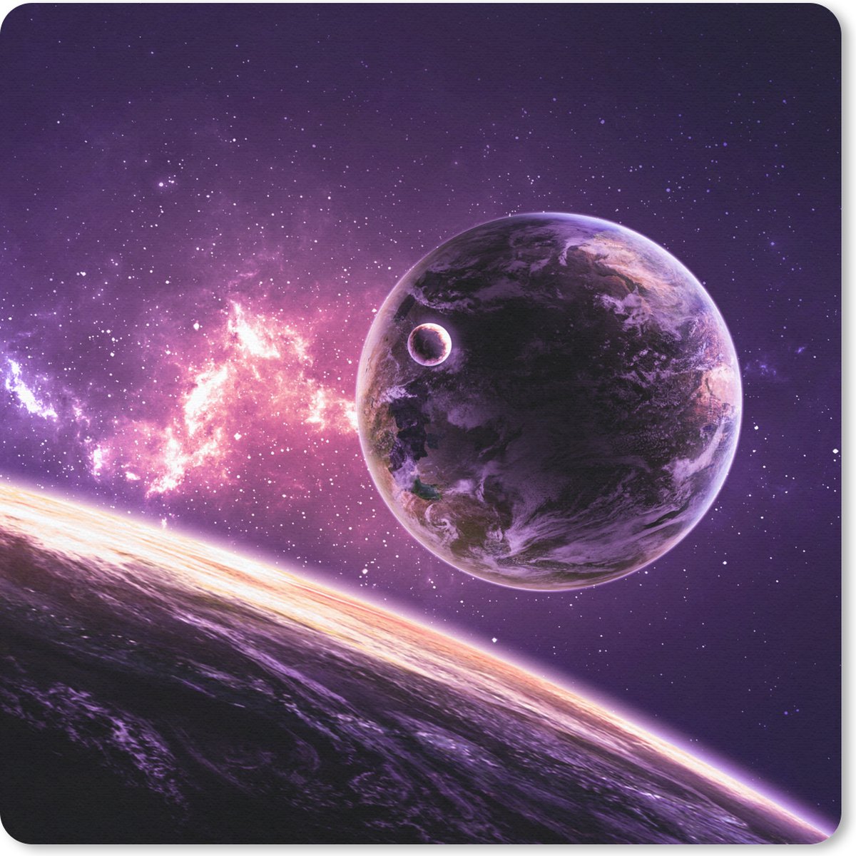 Muismat 30x30 cm - Mousepad Planeten - Sterren - Paars - Muismatten