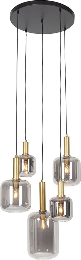 QAZQA zuzanna - Moderne Hanglamp voor boven de eettafel | in eetkamer - 5 lichts - Ø 66 cm - Zwart Goud - Woonkamer | Slaapkamer | Keuken