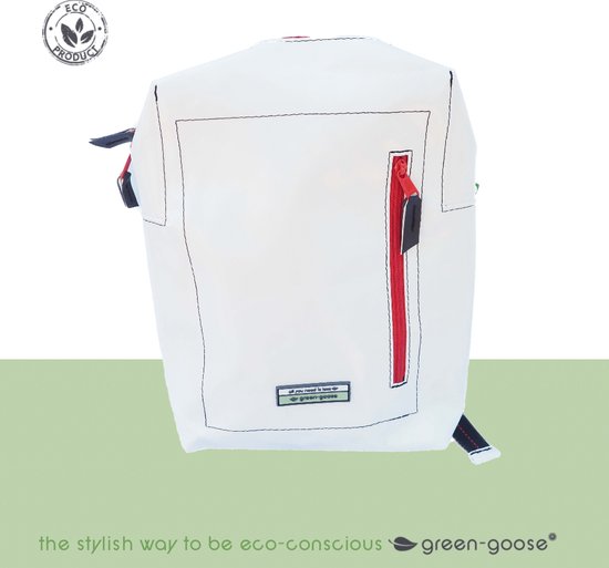 green-goose® Kinder Rugzak Silnice | Wit, Rood | Backpack Rugtas van Upcycled Vrachtwagenzeil | Stevig en Duurzaam | 23x33x8cm | Gerecycled Materiaal uit Europa