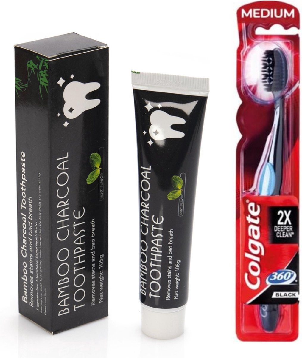Houtskool Tandpasta - Charcoal Toothpaste - Teeth Whitening - 75 ml + Tandenborstel