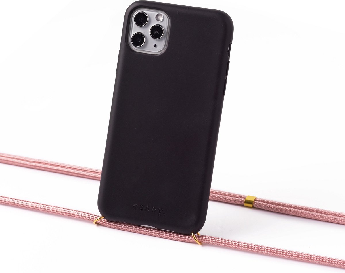 Apple iPhone 13 duurzaam hoesje zwart met koord pink
