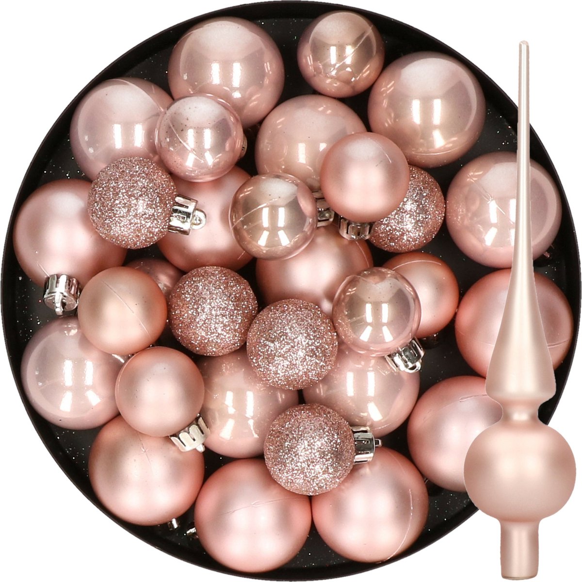 Kerstversiering kunststof kerstballen met glazen piek lichtroze 6-8-10 cm pakket van 42x stuks - Kerstboomversiering