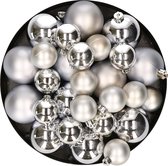 Décorations de Noël de Noël boules de Noël en plastique argent 6-8-10 cm paquet de 44x pièces - Décorations de Décorations pour sapins de Noël