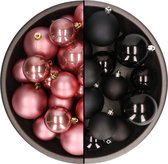 Décorations de Noël en plastique Boules de Noël couleurs mélange noir/vieux rose 4-6-8 cm paquet de 68x pièces