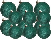 Kerstversiering set glitter kerstballen in het petrol blauw 6 en 8 cm pakket - 30x stuks