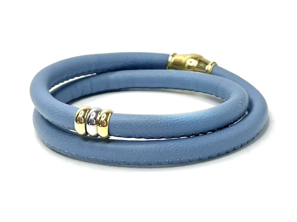 Nieuw! Jolla - dames armband zilver - leer - magneetsluiting - bedels - tweekleurig - Golden Touch - Ice Blue