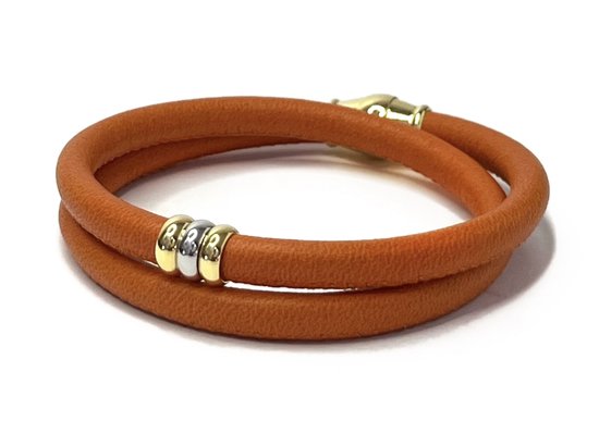 Nouveau ! Jolla - bracelet femme argent - cuir - fermoir magnétique - charms - bicolore - Golden Touch - Oranje