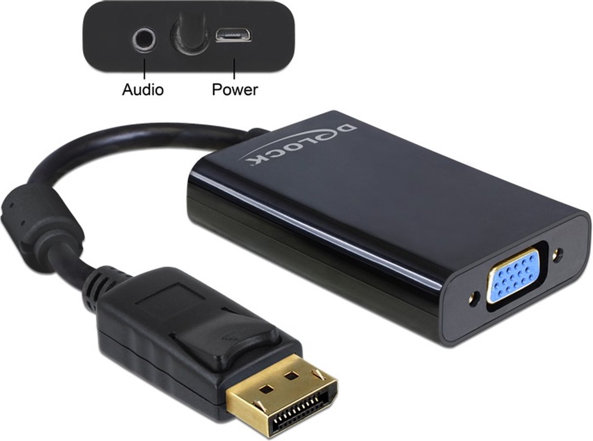 DeLOCK premium DisplayPort naar VGA + audio adapter - DP1.1a (1920 x 1200) / zwart - 0,10 meter