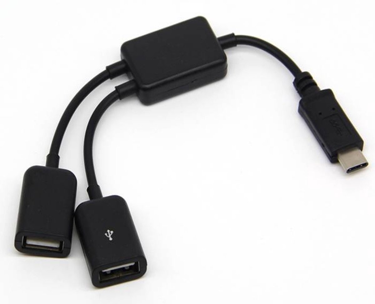 USB-C hub met 2 USB-A poorten - busgevoed - USB2.0 / zwart - 0,15 meter