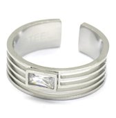 Ring avec Lignes - Zircone - Acier Inoxydable - Taille Unique - Argent et Wit