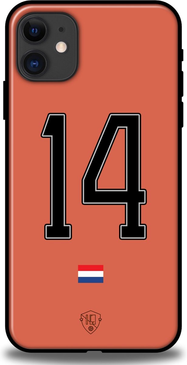 Voetbal hoesje rugnummer 14 - Apple iPhone 11 - Oranje - Backcover - Softcase TPU