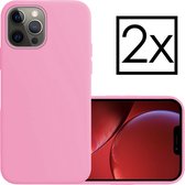 Hoes Geschikt voor iPhone 14 Pro Max Hoesje Cover Siliconen Back Case Hoes - Lichtroze - 2x