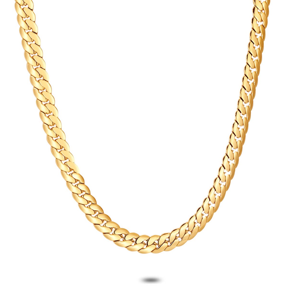 Twice As Nice Halsketting in goudkleurig edelstaal, platte gourmet, 6 mm 40cm+5cm
