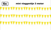 6x Mini vlaggenlijn geel 3 meter - Festival thema feest party gele vlag lijn