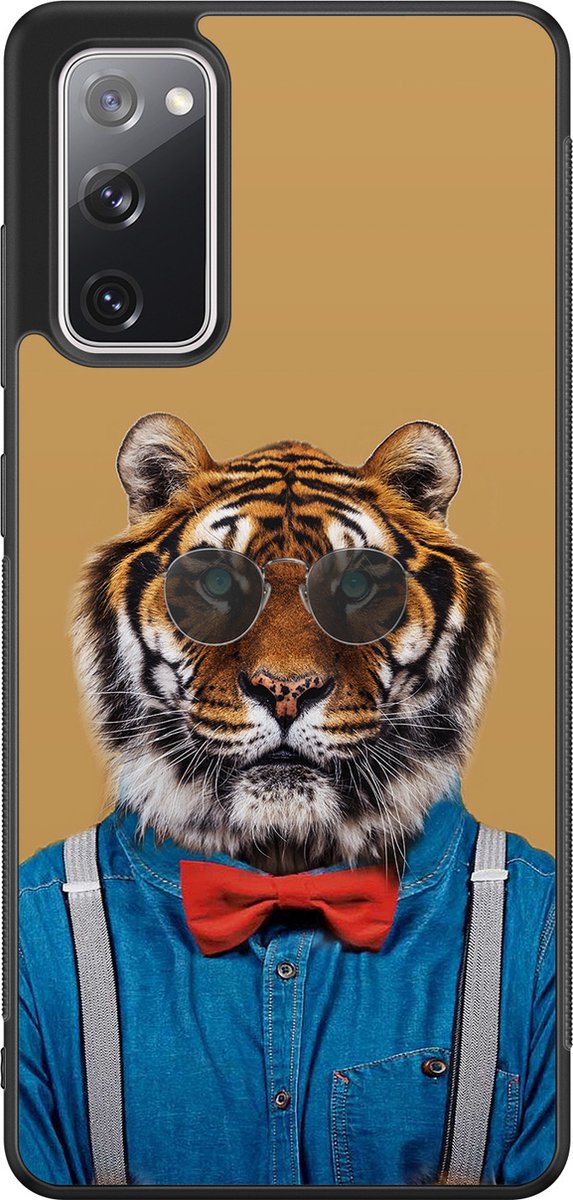 Samsung Galaxy S20 FE hoesje - Tijger hipster - Hard Case - Zwart - Backcover - Print / Illustratie - Geel