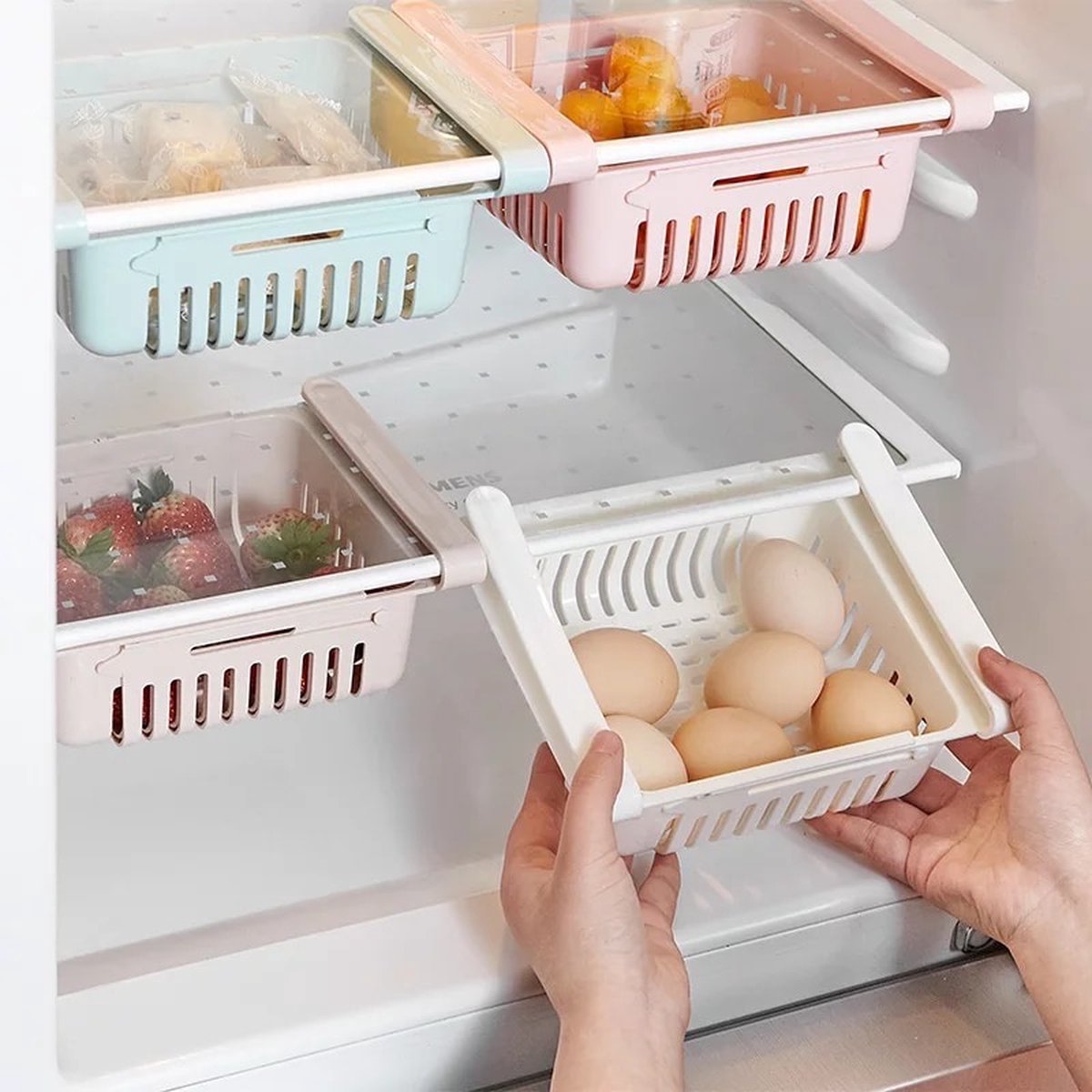 Koelkast organizer - Wit - verstelbaar - extra lade in koelkast - opbergdoos