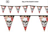 6x Vlaggenlijn Day of the Death 6 meter - Halloween horror creepy griezel festival thema feest vlaglijn scary