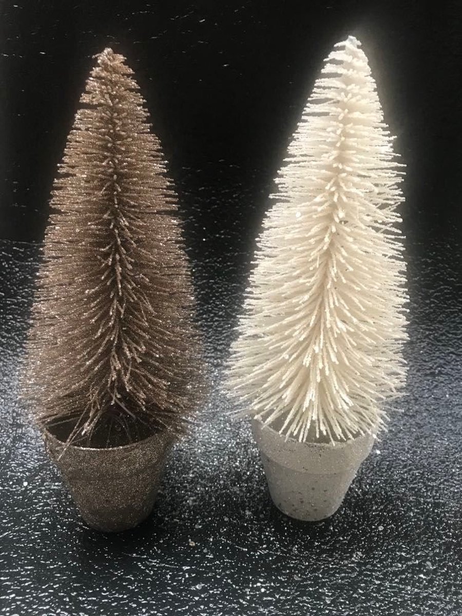 25cm kerstboompjes Set van 2 decoratieve objecten wit goud champagne