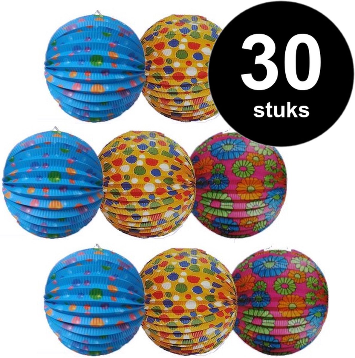 30x Kleurrijke Lampion voor lampionnenoptocht 21 cm - brandvertragend - 30 stuks