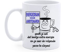 Bedrukte koffie beker tekst Energiedrank voor ambtenaren - Gein - Verjaardag - Thee mok - Grappig - Werkvloer Collega